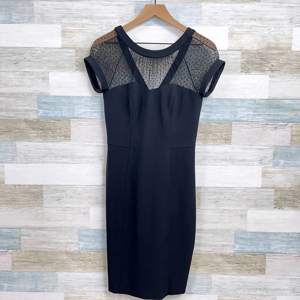 White House Black Market Dotted Illusion Neck Sheath Dress Cocktail Womens 4